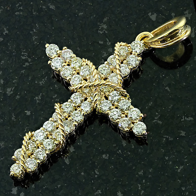 #ad Antique Cubic Zirconia Cross Pendant 14k Yellow Gold Plated Free 18quot;In Chain $167.99