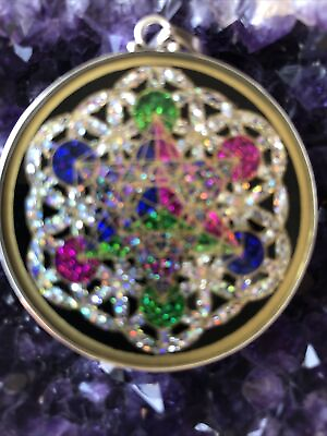 #ad $72 Metatron#x27;s Cube Flower Of Life Pendant 1 5 8quot; Tourmaline Gemstone Necklace $72.00