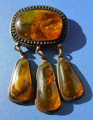 #ad j30 Old Jewelry SUPER COLOR Honey Natural Baltic Amber gems Brooch Pin 29g C $370.00