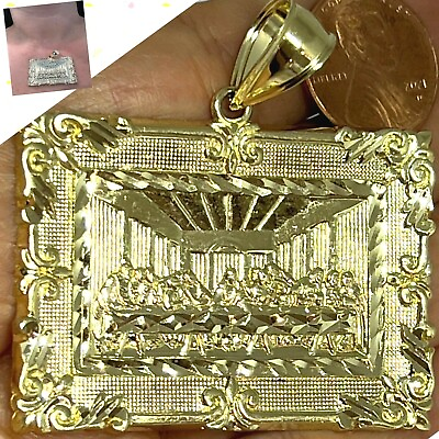 #ad GoLD Ultima Cena Last Supper pendant 10k fine solid necklace 1.95” Big Large $599.00